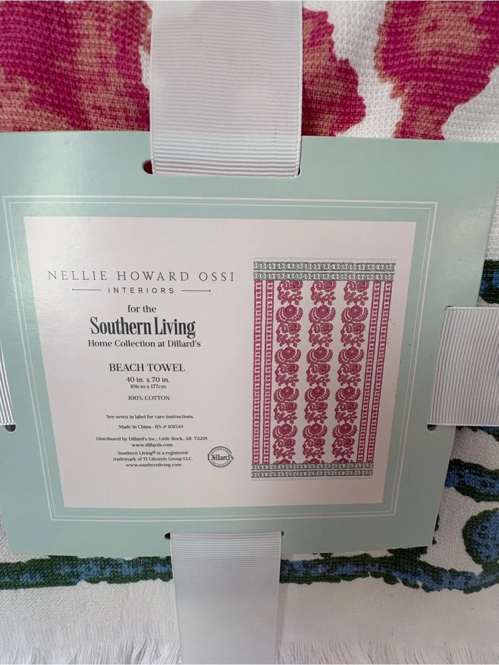 Southern Living Nellie Howard Ossi Interiors Beach Towel 40” x 70” 100% Cotton